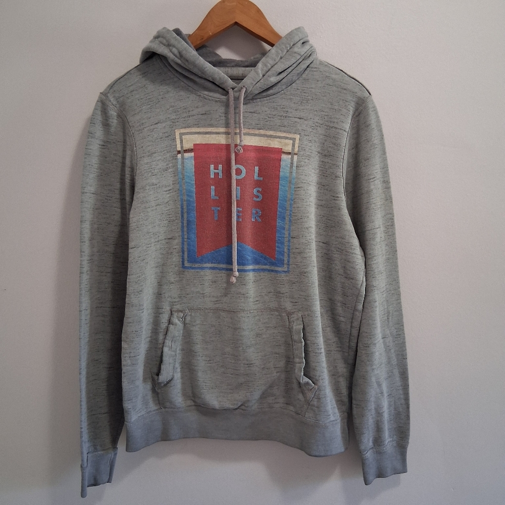 Hollister Spellout Beachy Coastal Surf Gray Hooded Sweatshirt Size Medium